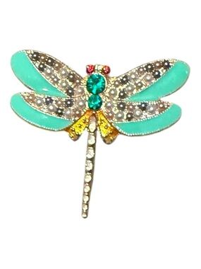 Vintage Turquoise Dragonfly Rhinestone Brooch